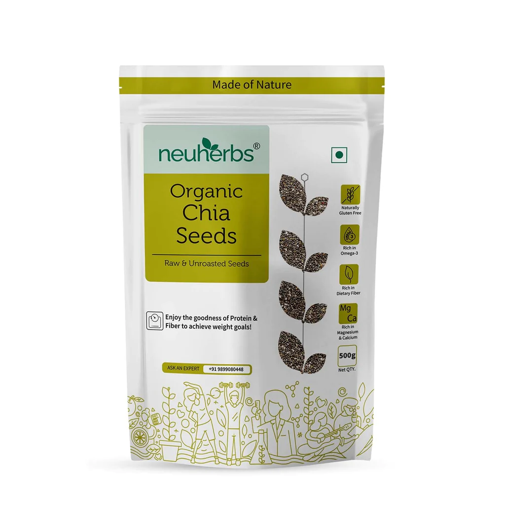 Neuherbs Organic Chia Seeds are raw, unroasted and packed with protein, fiber, calcium & other minerals. These super seeds are easy to incorporate in Indian diet to gain maximum health benefits.